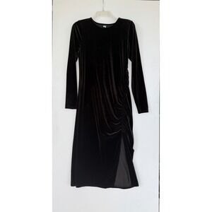Fairy Goth Dark Romantic Old Navy Black Ruched Velvet front slit Dress Women's M